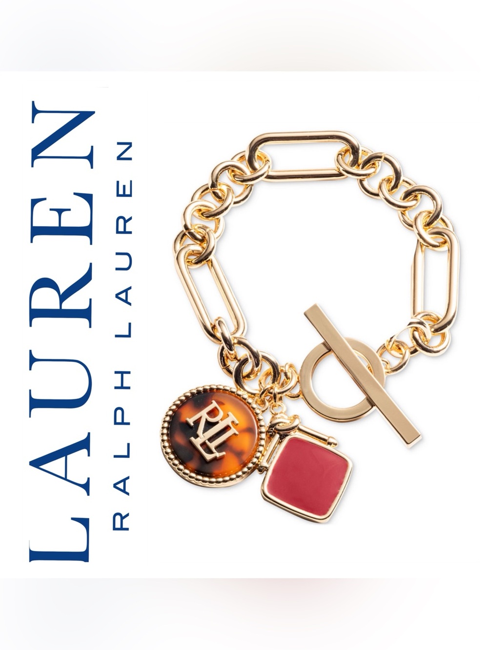 🌟🌟 Lauren Ralph Lauren Logo Charm Link Bracelet